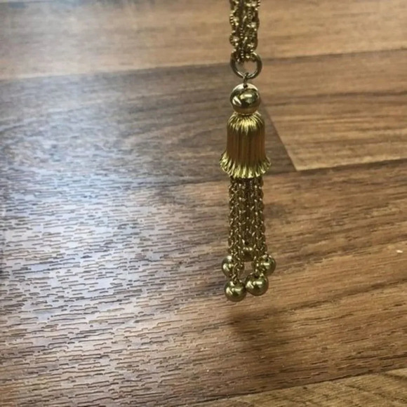 Vintage Gold Tone Tassel Necklace Chain with Beads Long Elegant‎ Jewelry - Picture 5 of 6
